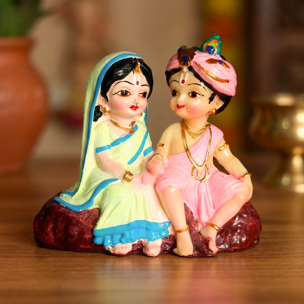 Radha Krishna Resin Idol for Car Dashboard & Home Decor | Handcrafted Mini Murti Showpiece | Spiritual Gift for Diwali, Housewarming & Puja | 10 × 6 × 9 cm