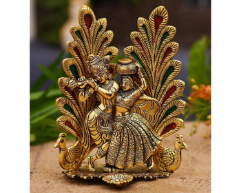 Radha Krishna With Mor Pankh | Peackock Feather Radha Krishna | Brass | Metal Handicrafts | God Idol