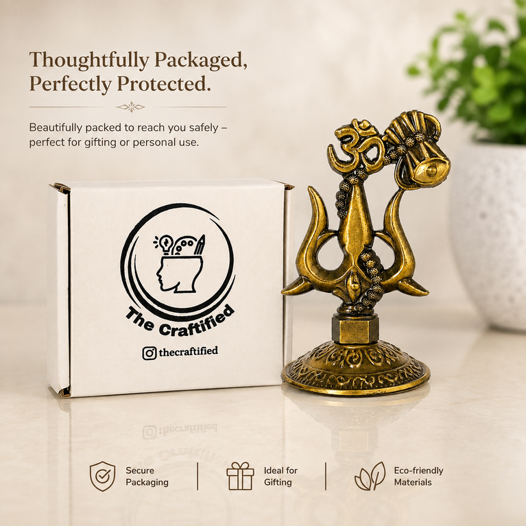 Premium Metal Shiv Trishul with Damroo, Copper, 3 Inches for Car Dashboard