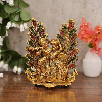 Radha Krishna With Mor Pankh | Peackock Feather Radha Krishna | Brass | Metal Handicrafts | God Idol