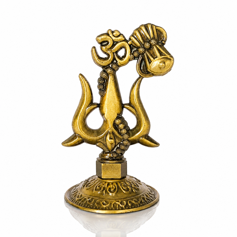 Premium Metal Shiv Trishul with Damroo, Copper, 3 Inches for Car Dashboard