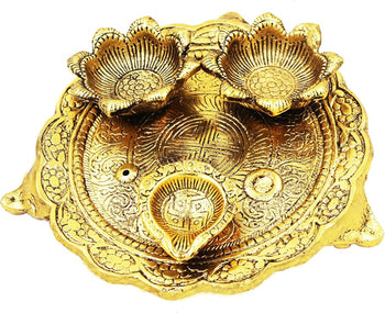 Medium Pooja Thali 2 + 1 | Pooja Items | Brass | Metal Handicrafts