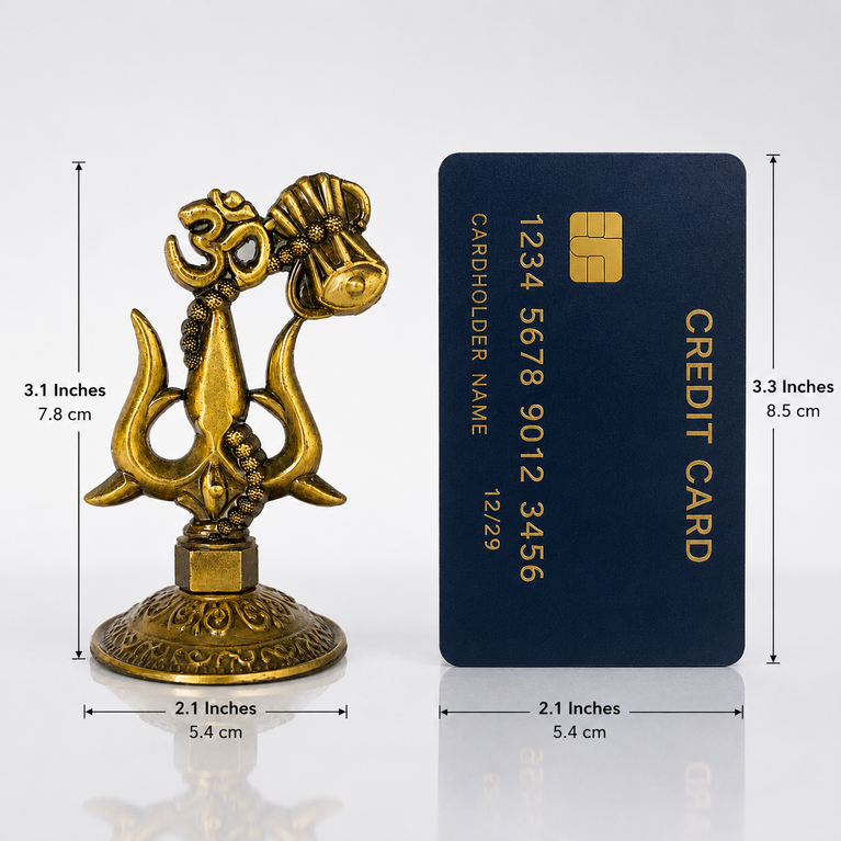Premium Metal Shiv Trishul with Damroo, Copper, 3 Inches for Car Dashboard