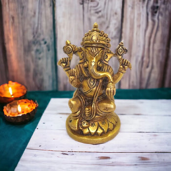 Shankh Ganesh Matt Finish | God Idol | Table Decor | Brass Bloom | Metal Handicraft