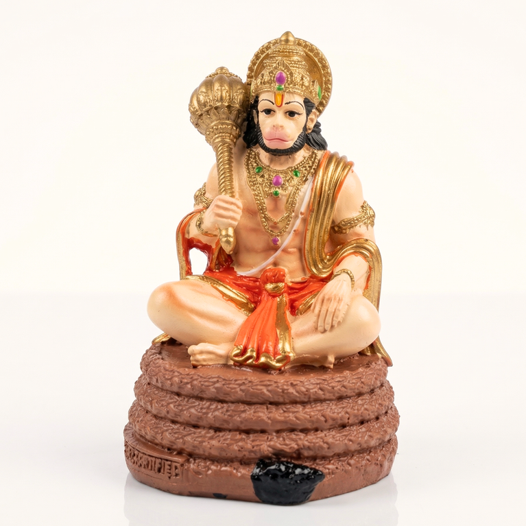 Virajman Hanuman Idol Sitting on Tail | Hanuman Murti for Car Dashboard, Home Temple & Office Decor, Housewarming, Vastu | 3.8 Inches (Antique Gold)