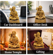 Virajman Hanuman Idol Sitting on Tail | Hanuman Murti for Car Dashboard, Home Temple & Office Decor, Housewarming, Vastu | 3.8 Inches (Antique Gold)
