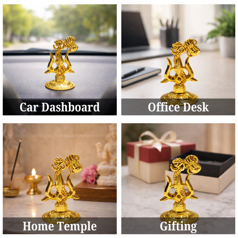 Premium Metal Shiv Trishul with Damroo, Copper, 3 Inches for Car Dashboard