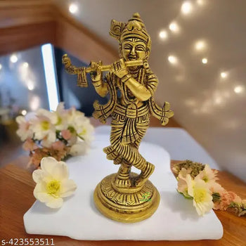 Brass Lord Krishna Idol Statue | God Idol | Krishna Murti | Pooja Item | Metal Handicraft | Brass
