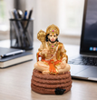 Virajman Hanuman Idol Sitting on Tail | Hanuman Murti for Car Dashboard, Home Temple & Office Decor, Housewarming, Vastu | 3.8 Inches (Antique Gold)